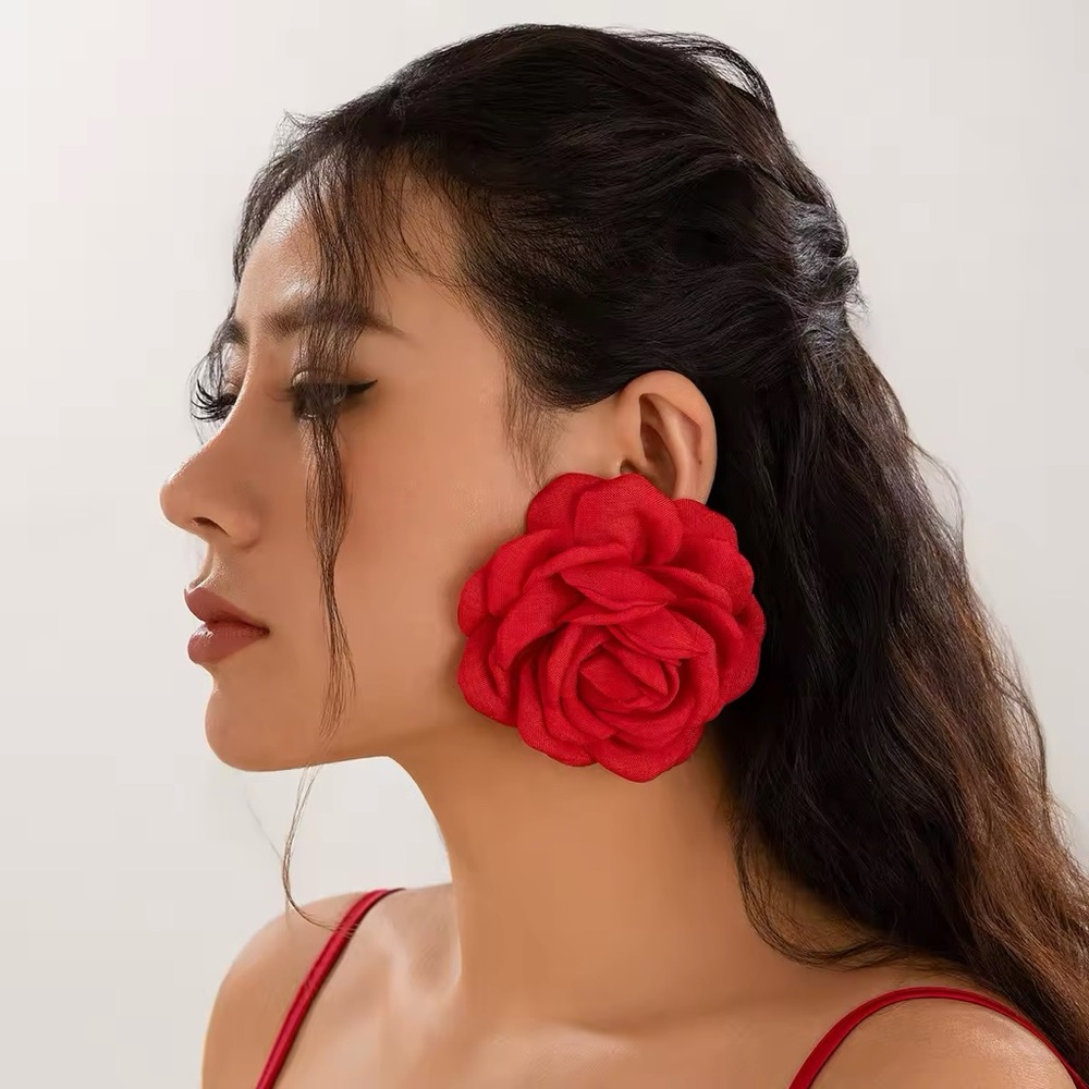Elegant Blooming Red Rose Earrings - Picture 4 of 5